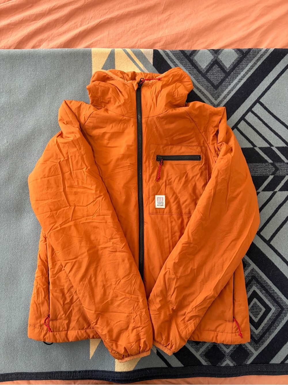 Topo Designs Bright Orange Puffer Jacket with Hood